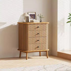 Commode à 4 tiroirs, Commode de chambre, Table de chevet, Rangement spacieux Commode bohème en osier avec poignées noir mat et pieds en bois
