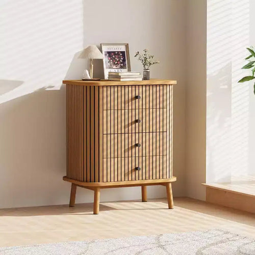 Commode à 4 tiroirs, Commode de chambre, Table de chevet, Rangement spacieux Commode bohème en osier avec poignées noir mat et pieds en bois