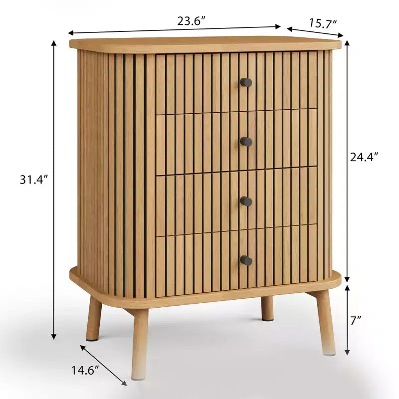 Commode à 4 tiroirs, Commode de chambre, Table de chevet, Rangement spacieux Commode bohème en osier avec poignées noir mat et pieds en bois