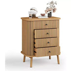Commode à 4 tiroirs, Commode de chambre, Table de chevet, Rangement spacieux Commode bohème en osier avec poignées noir mat et pieds en bois