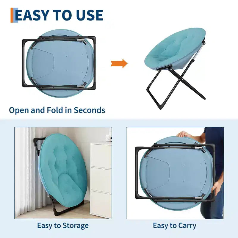 Fauteuil soucoupe, fauteuil rond en fausse fourrure, fauteuil pliant pour adultes, adolescents et enfants, fauteuil d'appoint confortable style lune/champignon/rond pour chambre à coucher