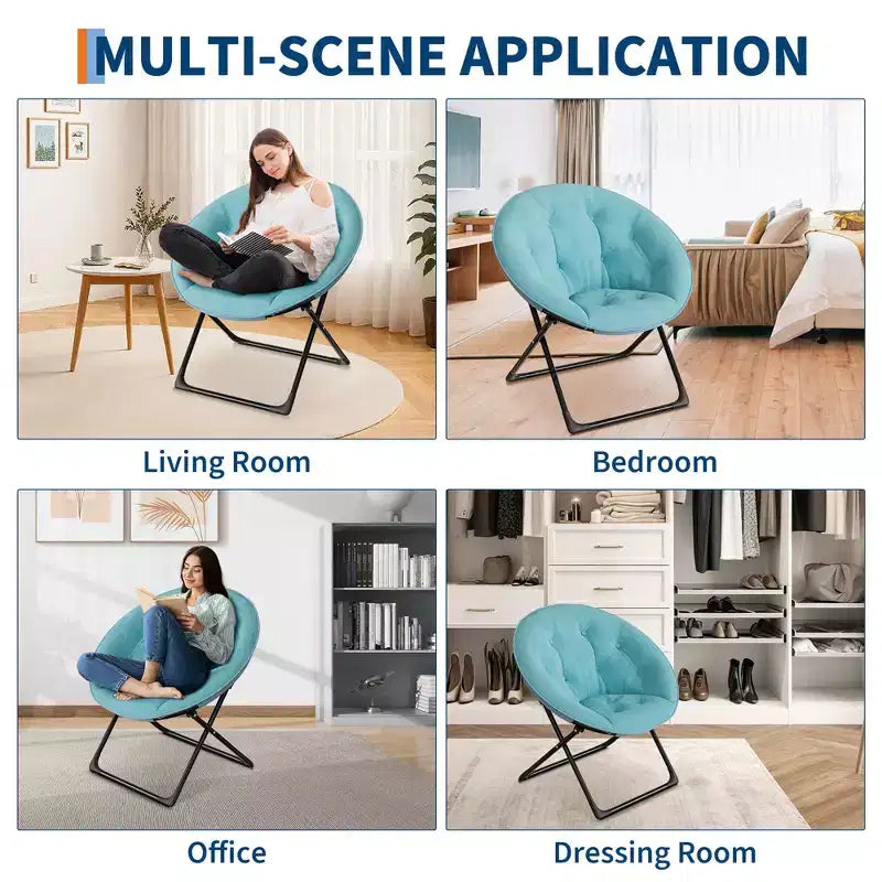 Fauteuil soucoupe, fauteuil rond en fausse fourrure, fauteuil pliant pour adultes, adolescents et enfants, fauteuil d'appoint confortable style lune/champignon/rond pour chambre à coucher
