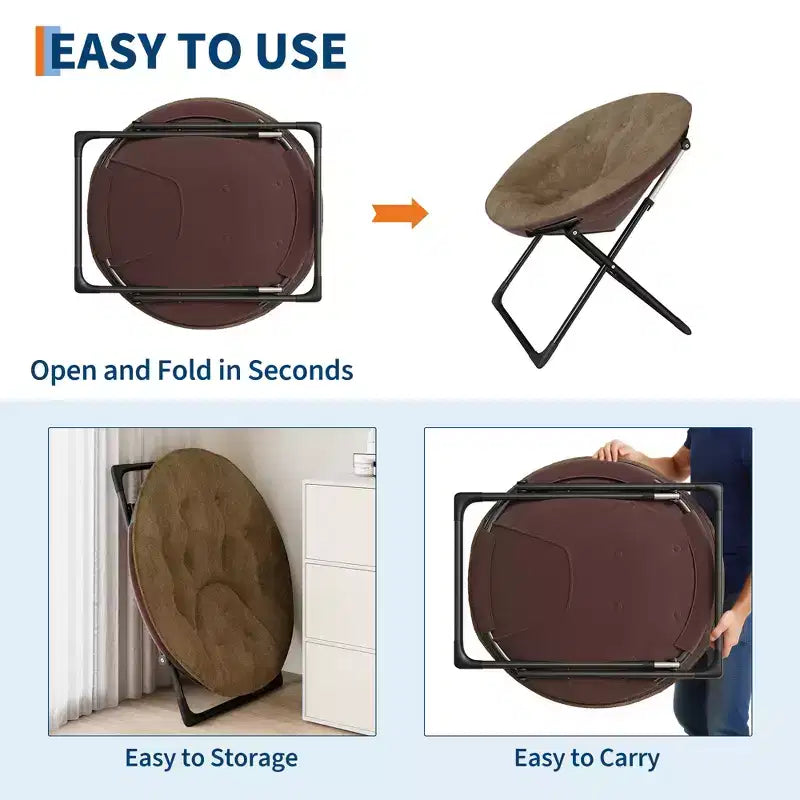 Fauteuil soucoupe, fauteuil rond en fausse fourrure, fauteuil pliant pour adultes, adolescents et enfants, fauteuil d'appoint confortable style lune/champignon/rond pour chambre à coucher