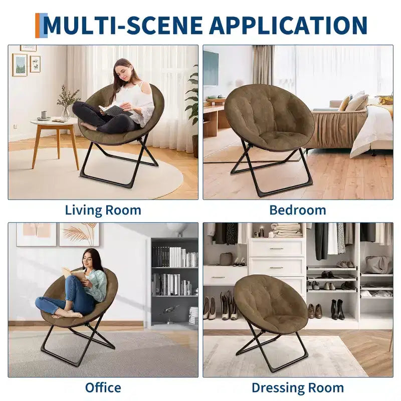 Fauteuil soucoupe, fauteuil rond en fausse fourrure, fauteuil pliant pour adultes, adolescents et enfants, fauteuil d'appoint confortable style lune/champignon/rond pour chambre à coucher