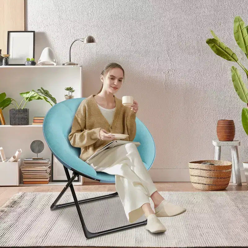 Fauteuil soucoupe, fauteuil rond en fausse fourrure, fauteuil pliant pour adultes, adolescents et enfants, fauteuil d'appoint confortable style lune/champignon/rond pour chambre à coucher