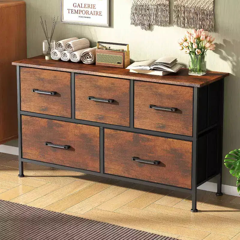 Commode à tiroirs en tissu BestMassage 5/8/9 avec plateau en bois, organiseur de rangement polyvalent avec cadre en acier
