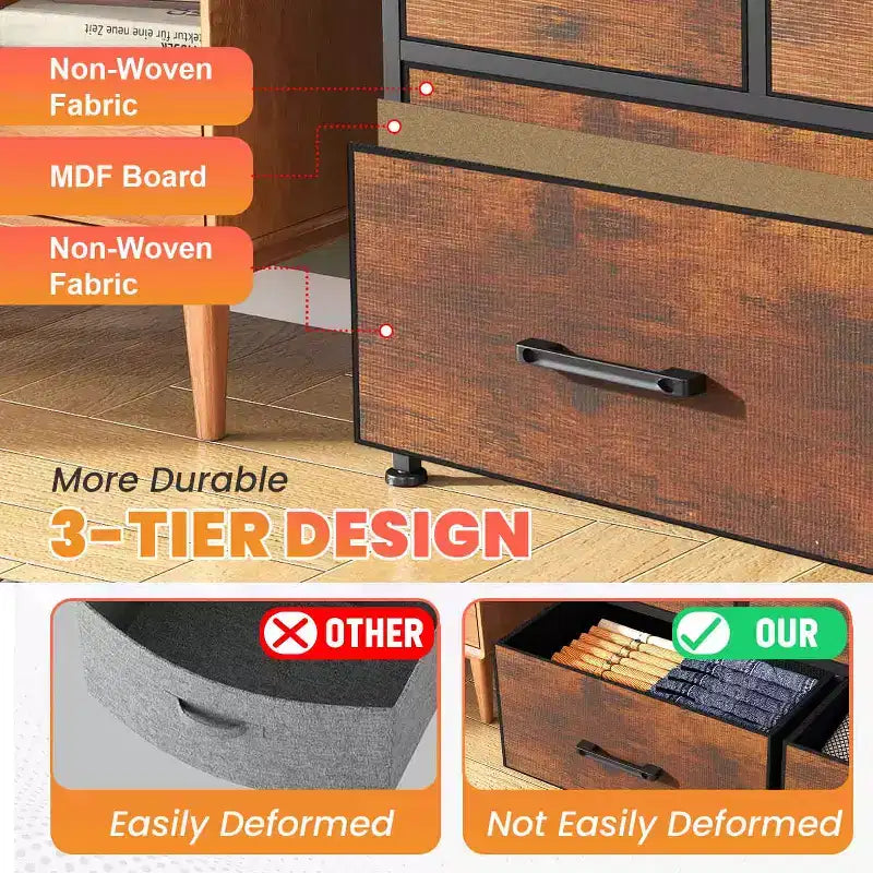 Commode à tiroirs en tissu BestMassage 5/8/9 avec plateau en bois, organiseur de rangement polyvalent avec cadre en acier