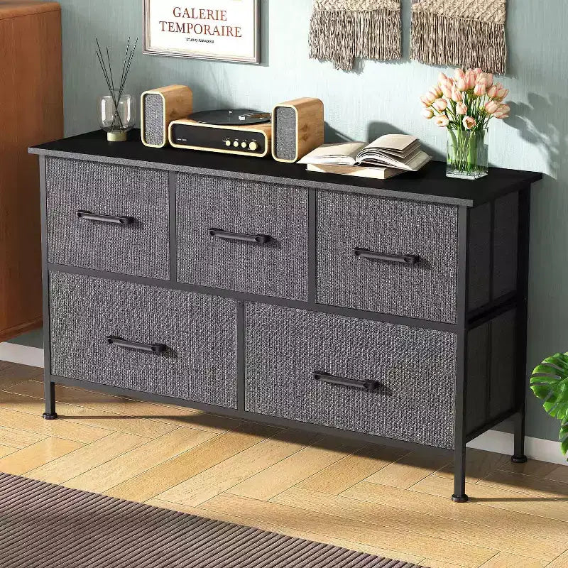 Commode à tiroirs en tissu BestMassage 5/8/9 avec plateau en bois, organiseur de rangement polyvalent avec cadre en acier