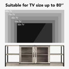 Meuble TV industriel style ferme avec 2 portes grillagées, centre de divertissement pour TV de 73 à 80 pouces, meuble console média robuste avec étagères réglables, armoire de rangement