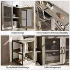 Meuble TV industriel style ferme avec 2 portes grillagées, centre de divertissement pour TV de 73 à 80 pouces, meuble console média robuste avec étagères réglables, armoire de rangement