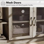 Meuble TV industriel style ferme avec 2 portes grillagées, centre de divertissement pour TV de 73 à 80 pouces, meuble console média robuste avec étagères réglables, armoire de rangement