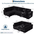 Canapé d'angle modulable noir en forme de L à 4 places avec motif diamant et cadre en bois pour salon et appartement (assemblage facile)