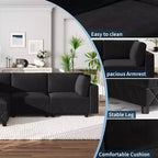 Canapé d'angle modulable noir en forme de L à 4 places avec motif diamant et cadre en bois pour salon et appartement (assemblage facile)