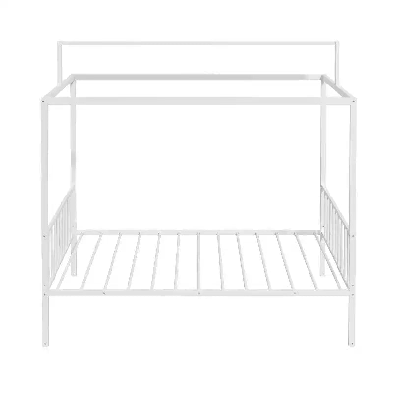 Lit de sol Montessori convertible 3-en-1 Polibi en métal avec barrières de sécurité et cadre à baldaquin