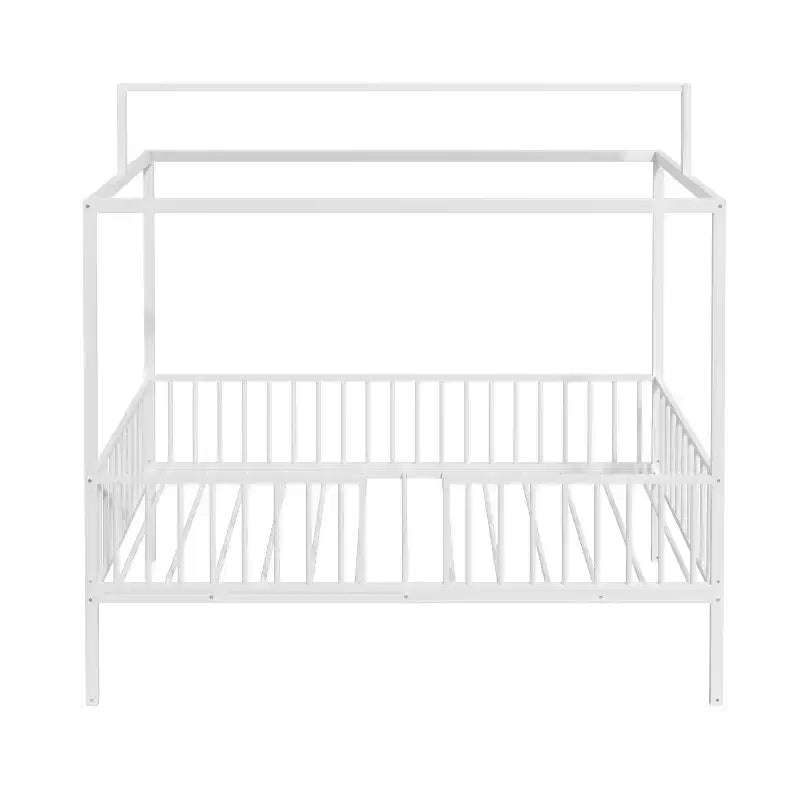 Lit de sol Montessori convertible 3-en-1 Polibi en métal avec barrières de sécurité et cadre à baldaquin