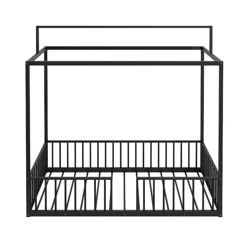 Lit de sol Montessori convertible 3-en-1 Polibi en métal avec barrières de sécurité et cadre à baldaquin