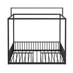 Lit de sol Montessori convertible 3-en-1 Polibi en métal avec barrières de sécurité et cadre à baldaquin