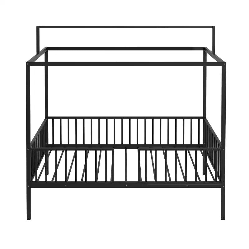 Lit de sol Montessori convertible 3-en-1 Polibi en métal avec barrières de sécurité et cadre à baldaquin
