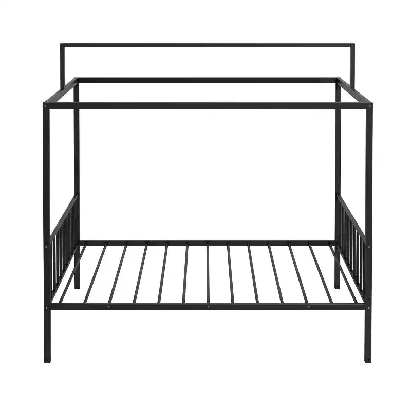 Lit de sol Montessori convertible 3-en-1 Polibi en métal avec barrières de sécurité et cadre à baldaquin