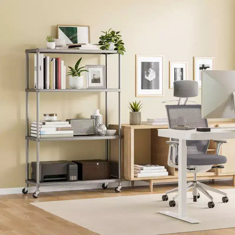 Seville Classics HOME Étagère à 4 niveaux en acier avec doublures d'étagère, 91,4 cm L x 35,6 cm P x 143,5 cm H