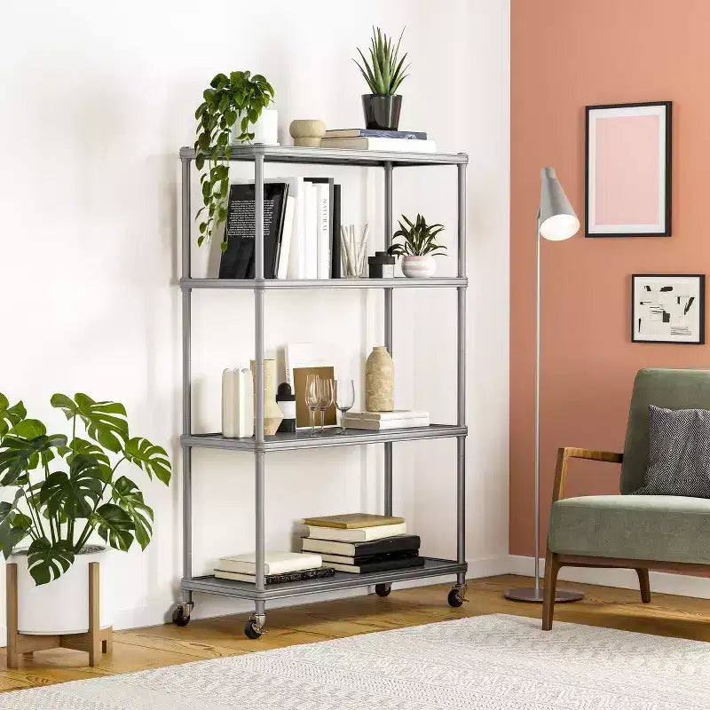 Seville Classics HOME Étagère à 4 niveaux en acier avec doublures d'étagère, 91,4 cm L x 35,6 cm P x 143,5 cm H