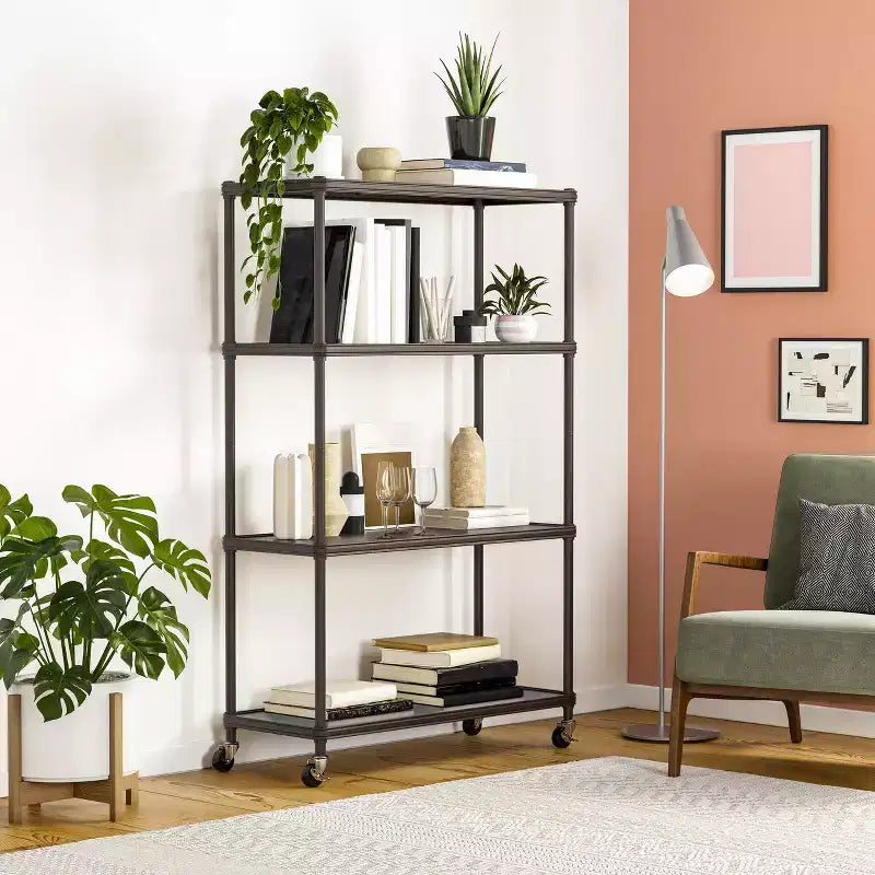 Seville Classics HOME Étagère à 4 niveaux en acier avec doublures d'étagère, 91,4 cm L x 35,6 cm P x 143,5 cm H