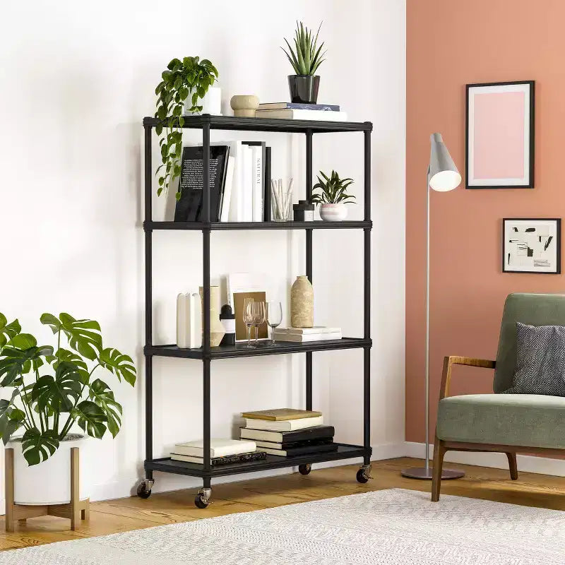 Seville Classics HOME Étagère à 4 niveaux en acier avec doublures d'étagère, 91,4 cm L x 35,6 cm P x 143,5 cm H