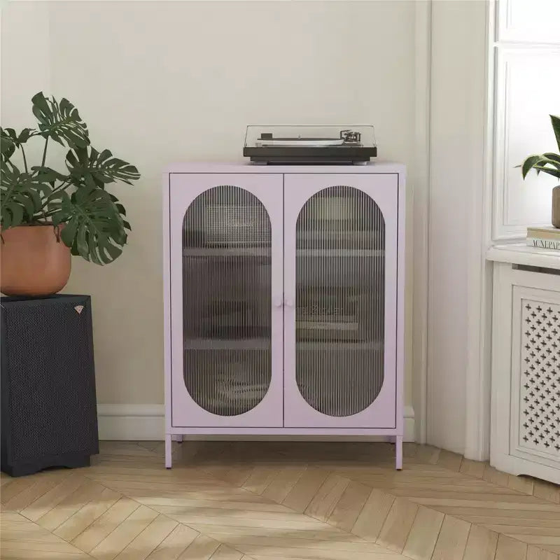 GDFStudio Dalton Armoire d'appoint moderne en métal et verre à 2 portes