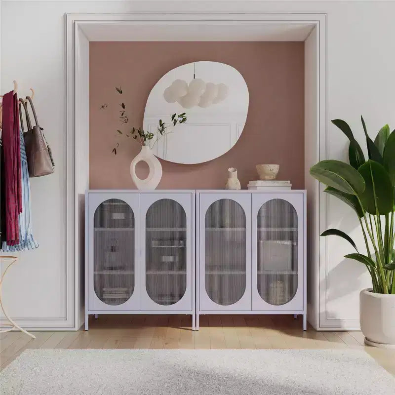 GDFStudio Dalton Armoire d'appoint moderne en métal et verre à 2 portes