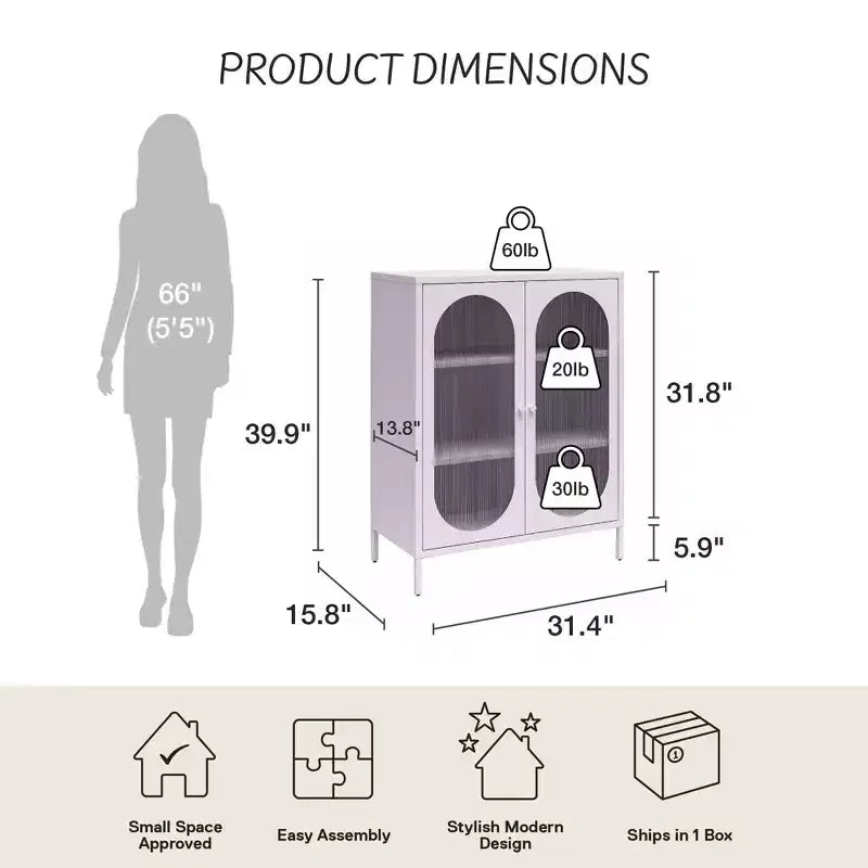 GDFStudio Dalton Armoire d'appoint moderne en métal et verre à 2 portes