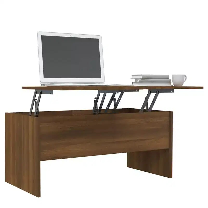 Table basse en bois d'ingénierie chêne brun, compartiments cachés, moyenne
