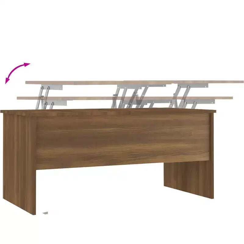 Table basse en bois d'ingénierie chêne brun, compartiments cachés, moyenne