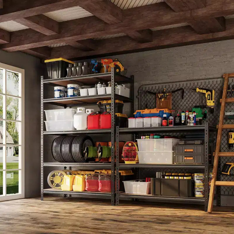 Étagères de Rangement 5 Niveaux, Étagère de Garage Robuste et Réglable en Métal, Étagères de Garage pour Sous-sol, Cuisine, Noir