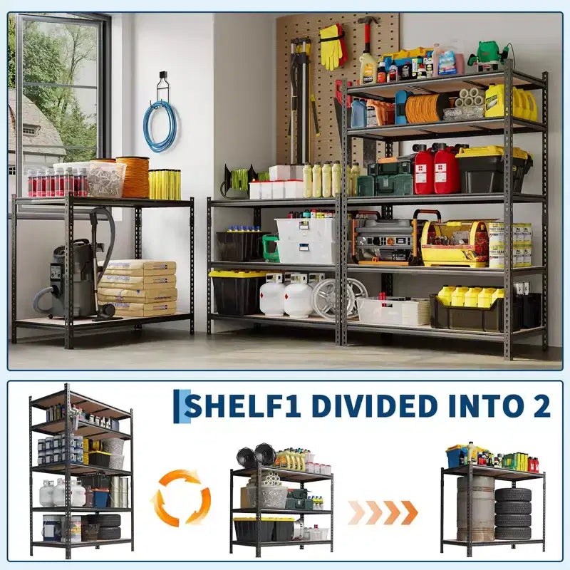 Étagères de Rangement 5 Niveaux, Étagère de Garage Robuste et Réglable en Métal, Étagères de Garage pour Sous-sol, Cuisine, Noir