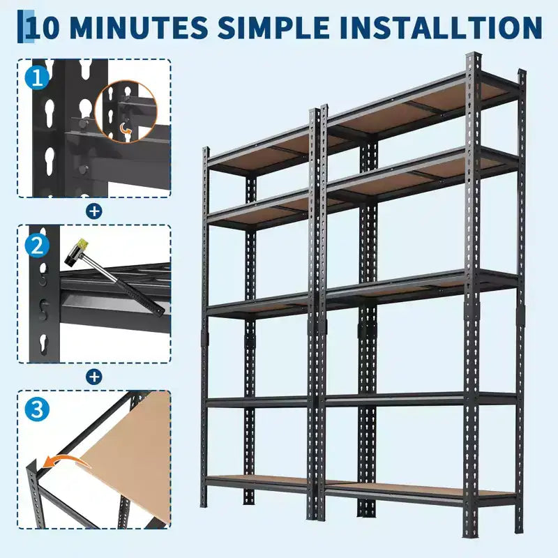 Étagères de Rangement 5 Niveaux, Étagère de Garage Robuste et Réglable en Métal, Étagères de Garage pour Sous-sol, Cuisine, Noir