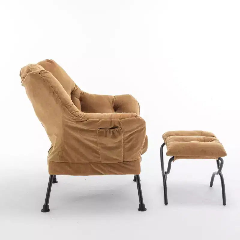 Fauteuil de salon inclinable moderne Okak avec pouf repose-pieds, fauteuil de loisirs confortable pour salons, zones de détente