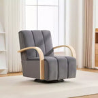 Fauteuil de salon pivotant rembourré Okak Mid-Century avec accoudoirs en bois massif, fauteuil d'appoint décontracté pour salons, espaces de détente