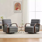 Fauteuil de salon pivotant rembourré Okak Mid-Century avec accoudoirs en bois massif, fauteuil d'appoint décontracté pour salons, espaces de détente
