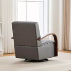 Fauteuil de salon pivotant rembourré Okak Mid-Century avec accoudoirs en bois massif, fauteuil d'appoint décontracté pour salons, espaces de détente