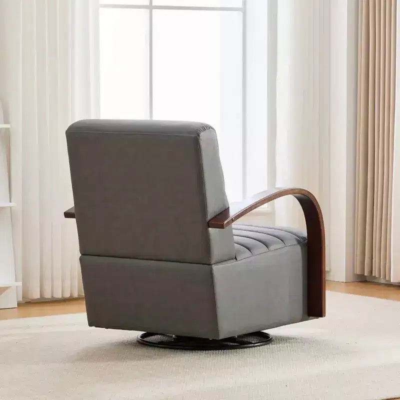Fauteuil de salon pivotant rembourré Okak Mid-Century avec accoudoirs en bois massif, fauteuil d'appoint décontracté pour salons, espaces de détente