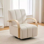 Fauteuil de salon pivotant rembourré Okak Mid-Century avec accoudoirs en bois massif, fauteuil d'appoint décontracté pour salons, espaces de détente