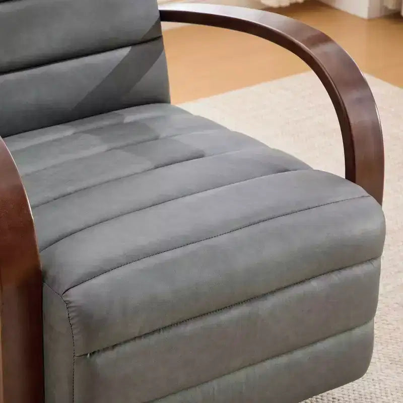 Fauteuil de salon pivotant rembourré Okak Mid-Century avec accoudoirs en bois massif, fauteuil d'appoint décontracté pour salons, espaces de détente