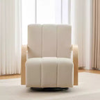 Fauteuil de salon pivotant rembourré Okak Mid-Century avec accoudoirs en bois massif, fauteuil d'appoint décontracté pour salons, espaces de détente