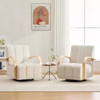Fauteuil de salon pivotant rembourré Okak Mid-Century avec accoudoirs en bois massif, fauteuil d'appoint décontracté pour salons, espaces de détente