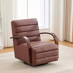Fauteuil de salon pivotant rembourré Okak Mid-Century avec accoudoirs en bois massif, fauteuil d'appoint décontracté pour salons, espaces de détente