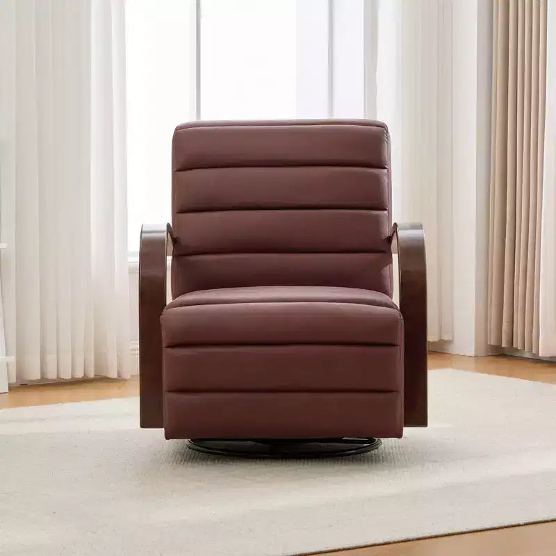 Fauteuil de salon pivotant rembourré Okak Mid-Century avec accoudoirs en bois massif, fauteuil d'appoint décontracté pour salons, espaces de détente