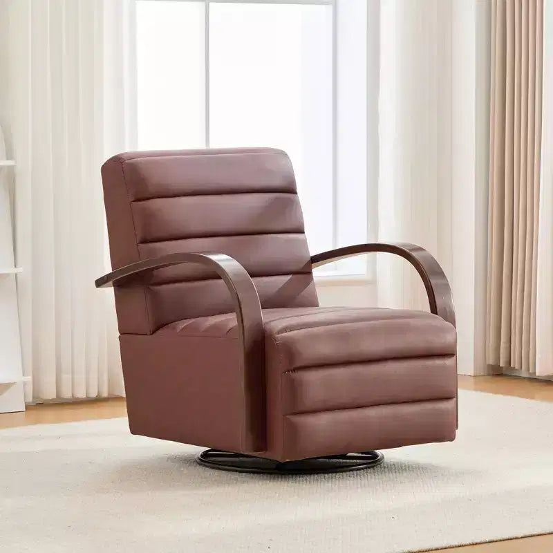 Fauteuil de salon pivotant rembourré Okak Mid-Century avec accoudoirs en bois massif, fauteuil d'appoint décontracté pour salons, espaces de détente