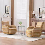 Fauteuil pivotant Okak en tissu rayé, style Mid-Century, au design esthétique, fauteuil d'appoint décontracté pour salons et espaces de détente