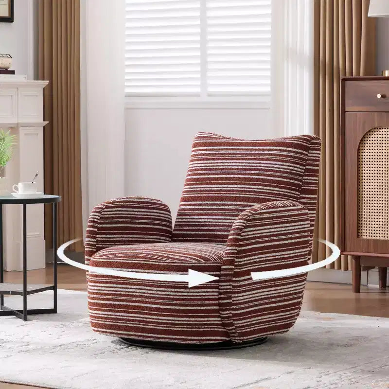 Fauteuil pivotant Okak en tissu rayé, style Mid-Century, au design esthétique, fauteuil d'appoint décontracté pour salons et espaces de détente