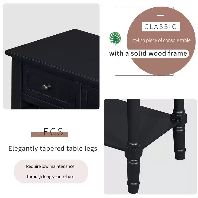 Table console étroite rétro Okak 23,7 po, table d'entrée avec trois tiroirs de rangement et étagère inférieure, table de couloir pour salon, entrée